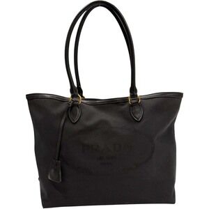 Prada Tote Bag Black Handbag Logo Jacquard